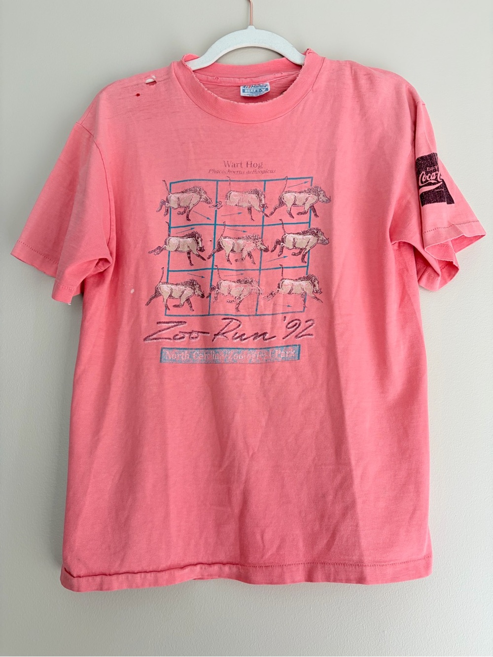 True Vintage worn Coca Cola Pink 'Zoo Run '92' Graphic Tee